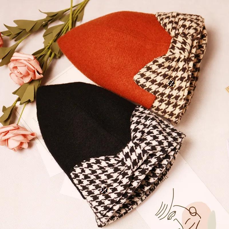 Women's Bow Knot Foldable Wool Blend Hat Autumn Winter Fisherman's Hat Warm Casual Peaked Cap Versatile Elegant Top Hat