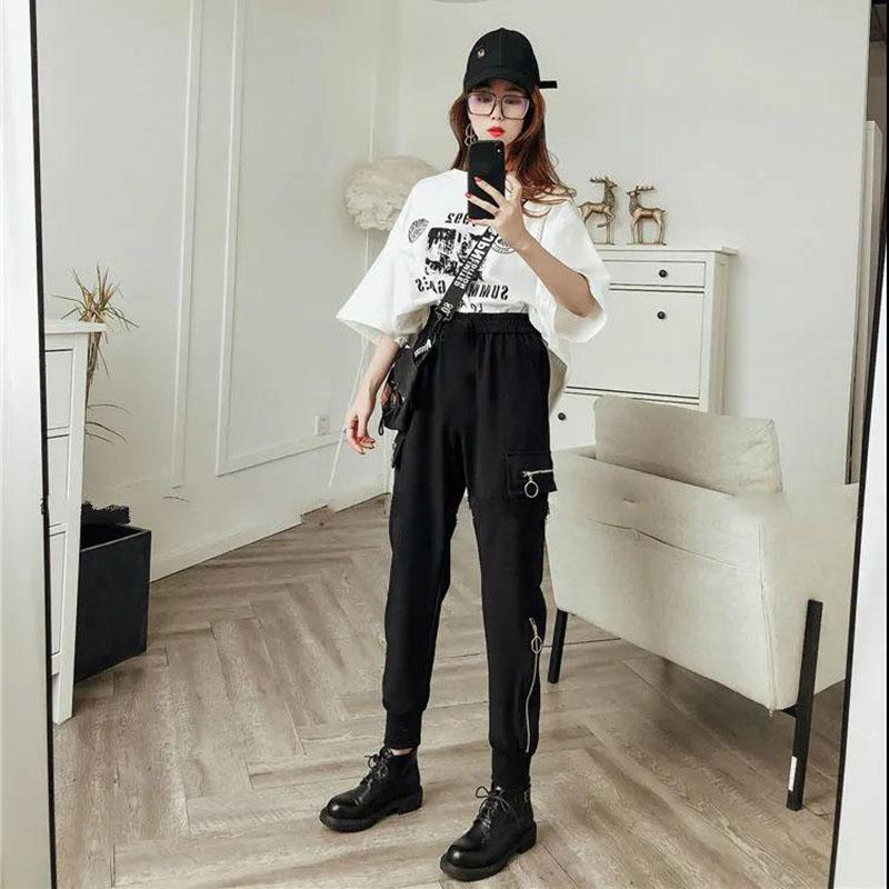 Korean Version of Loose Overalls for Female Students In Autumn and Winter with High Waist and Thin Harlan Black Pants