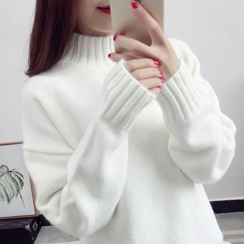 High neck sweater female loose short student wild sweater warm thick sweater autumn and winter