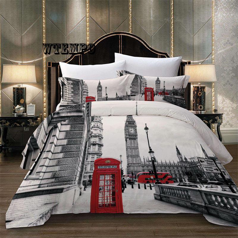 Big Ben Bedding Set Sheet Pillowcases Bedclothes Duvet Cover London Prined Bed Set