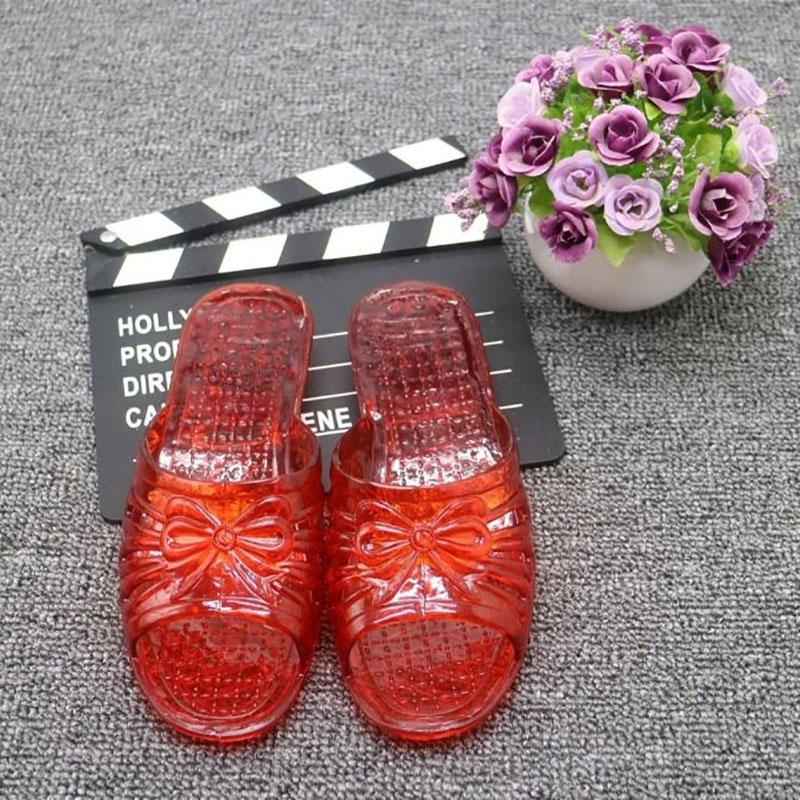 Jelly Transparent Crystal Plastic Flat-heeled Women's Slippers Ladies Summer Slope with Thick-soled Outdoor Sandals and Slippers Plastic Large Size