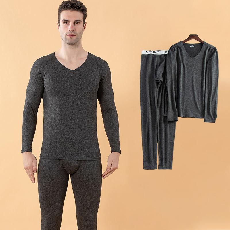 Men Winter Thermal Underwear V-neck Tops Pants Male Autumn Clothes Tight Suit Thicken Windproof Comfortable Soft Lining Long Sleeve High Elasticity