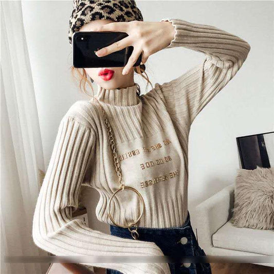 Autumn and Winter Half Turtleneck Sweater Long-sleeved Fashion Jacket Loose Casual Young Women's Top