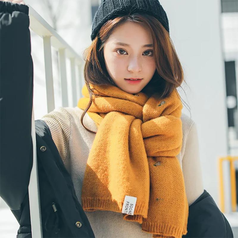 Pineapple Wool Scarf Women Winter Thick Korean Long Cashmere Double-sided Versatile Bib