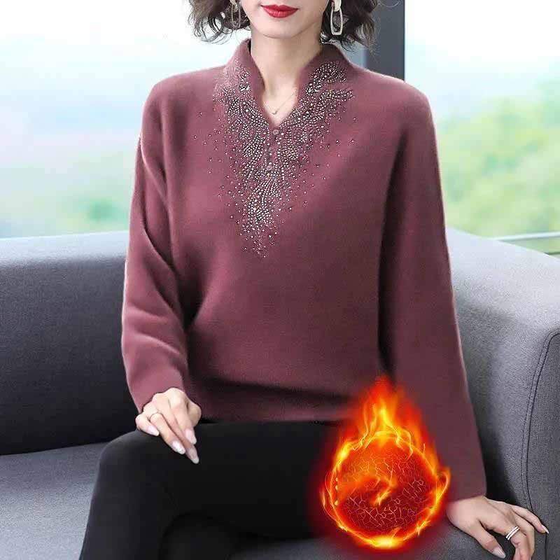 Plus Velvet Bottoming Shirt Women Autumn and Winter Models Double-sided German Velvet Mother Wear All-match Long-sleeved T-shirt Women