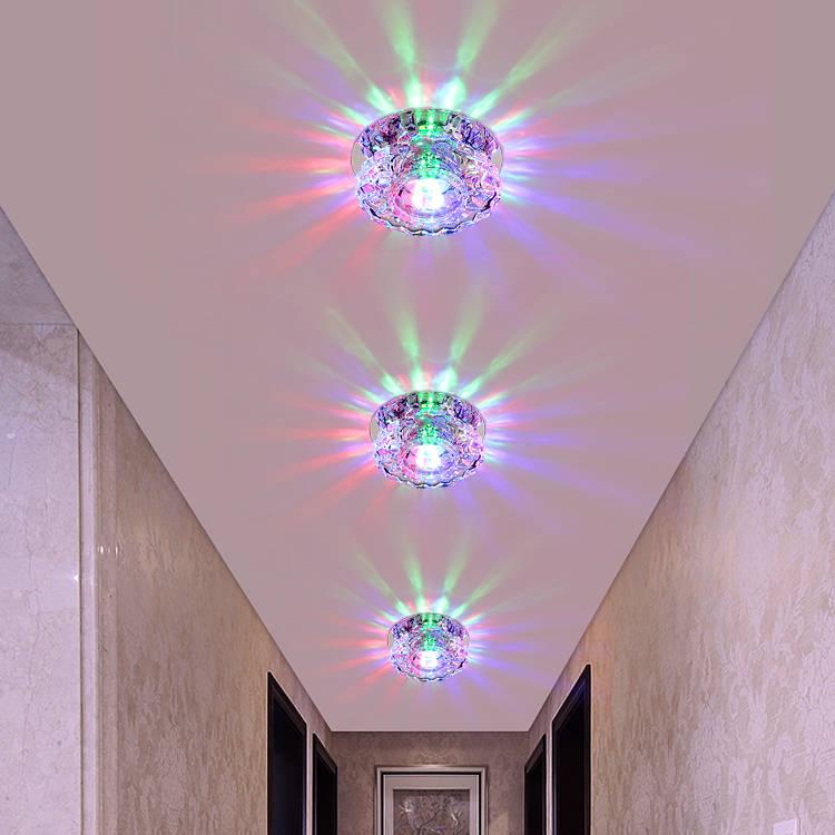 5W LED Crystal Recessed Ceiling Light Warm White+RGB 3 Modes Mini down Lamp Light Aisle Corridor