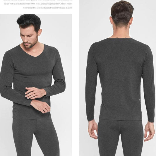 Men Winter Thermal Underwear O-neck Male Autumn Tight Tops Thicken Windproof Comfortable Soft Lining Long Sleeve High Elasticity Spring Pajamas V-neck