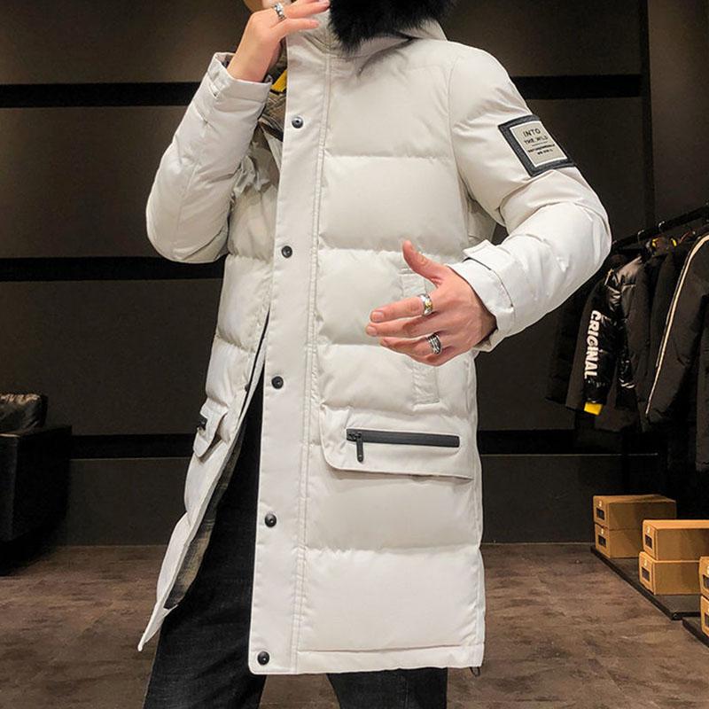 Down Padded Jacket Men's Big Fur Collar Padded Jacket Youth Korean Version Loose Thick Clothes Men's Mid-length Winter Clothes