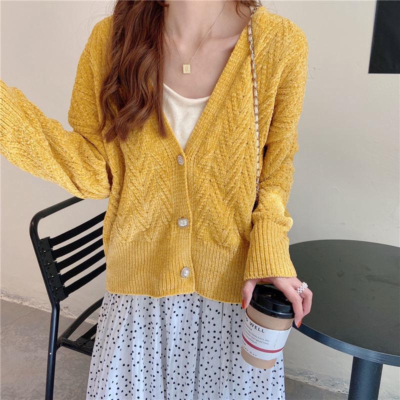 Autumn and Winter V-neck Knitted Sweater Cardigan Loose Short Top Long Sleeve Casual Women's Jacket