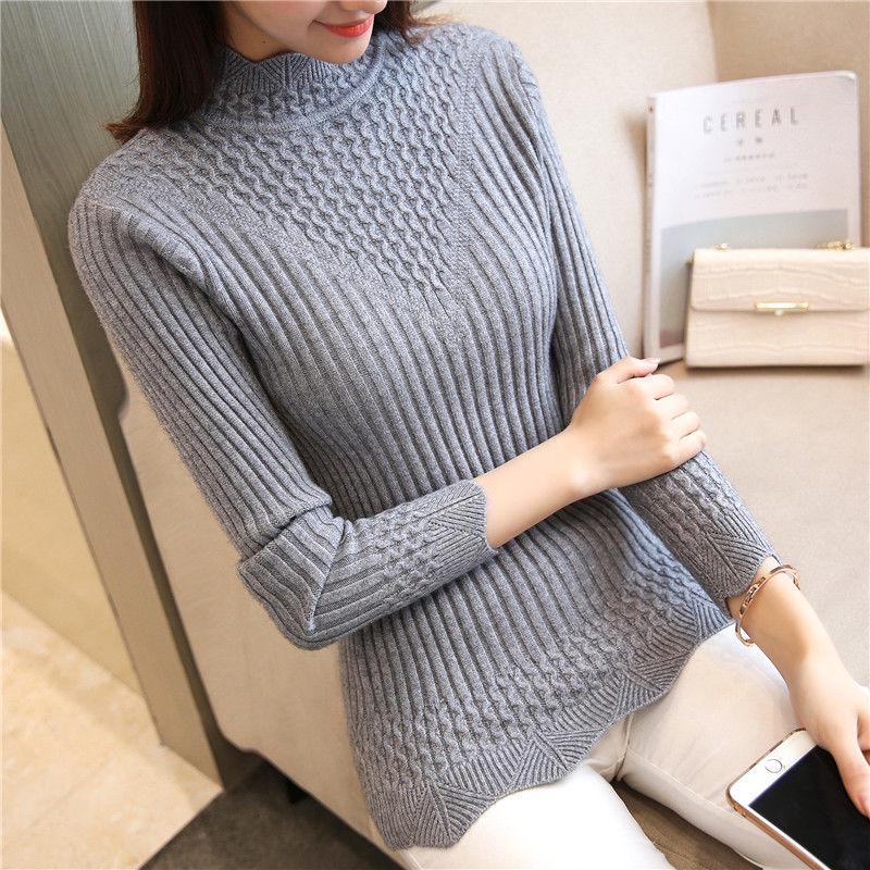 Sweater Women's Pullover Half Turtleneck Autumn and Winter Slim Fit All-match Long-sleeved Knitted Bottoming Shirt Women