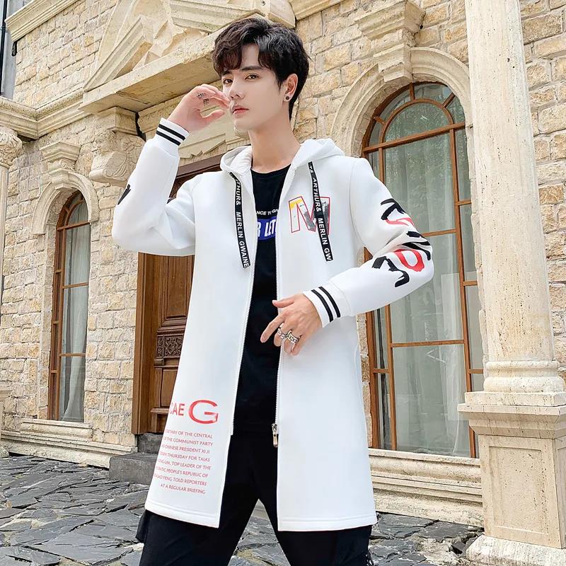 M Print Jacket Hooded Coat Spring Men Windbreaker Soft Comfortable Parka Casual Loose Top Long