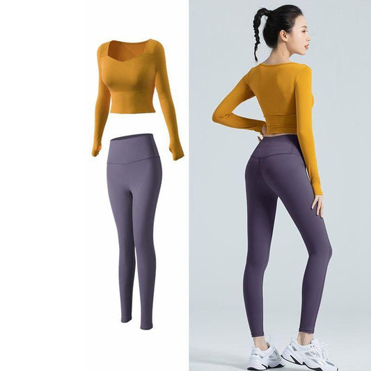 Seamless Women Yoga Set Workout Sportswear Gym Clothing Fitness Long Sleeve Crop Top High Waist Leggings Sports Suits