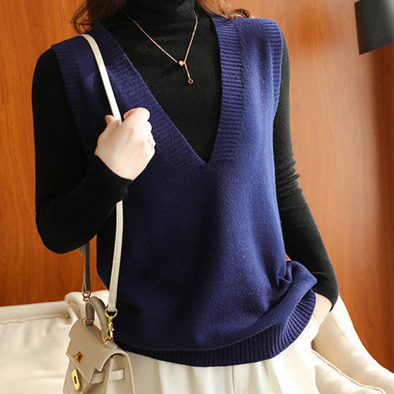 Women's Waistcoat Spring Style Outer Wear All-match Vest Loose Outer Solid Color Sleeveless Knitted Top Women's Clothing