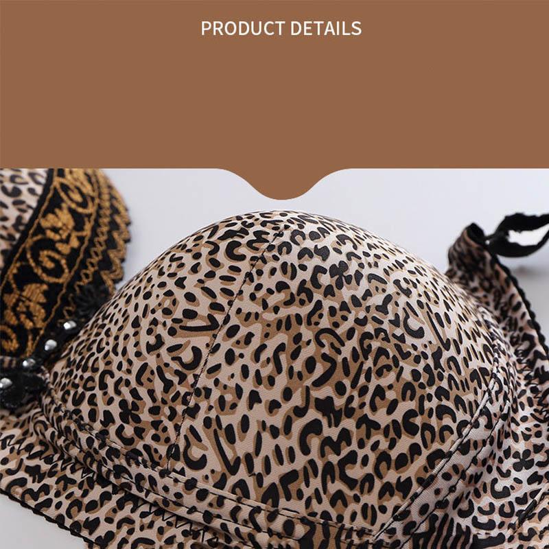 Leopard Print Large Size Thin Non-magnetic Bra Side-receiving Side Breasts Anti-sagging No Steel Ring Gathering Underwear Ladies Bra