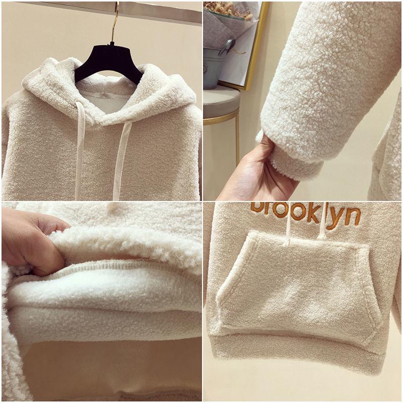 Cotton Women's Sweatshirt Wild Large Size Long Sleeve Warm Hood Top Autumn Winter Sweatshirt