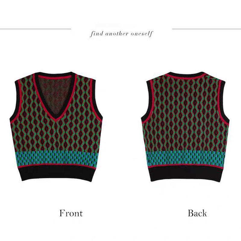 Vintage Casual Sleeveless V-Neck Knitted Sweaters Vest Female Loose Sweater Harajuku Pullover