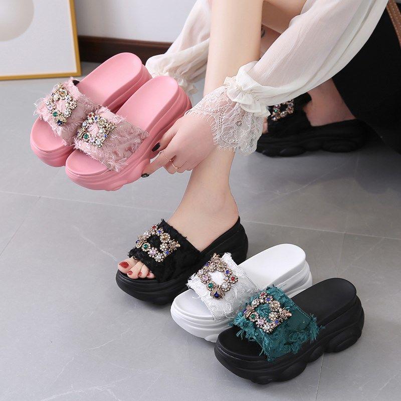 Summer wear slippers female net red ins sandals fashion wild thick bottom sponge cake half dragging