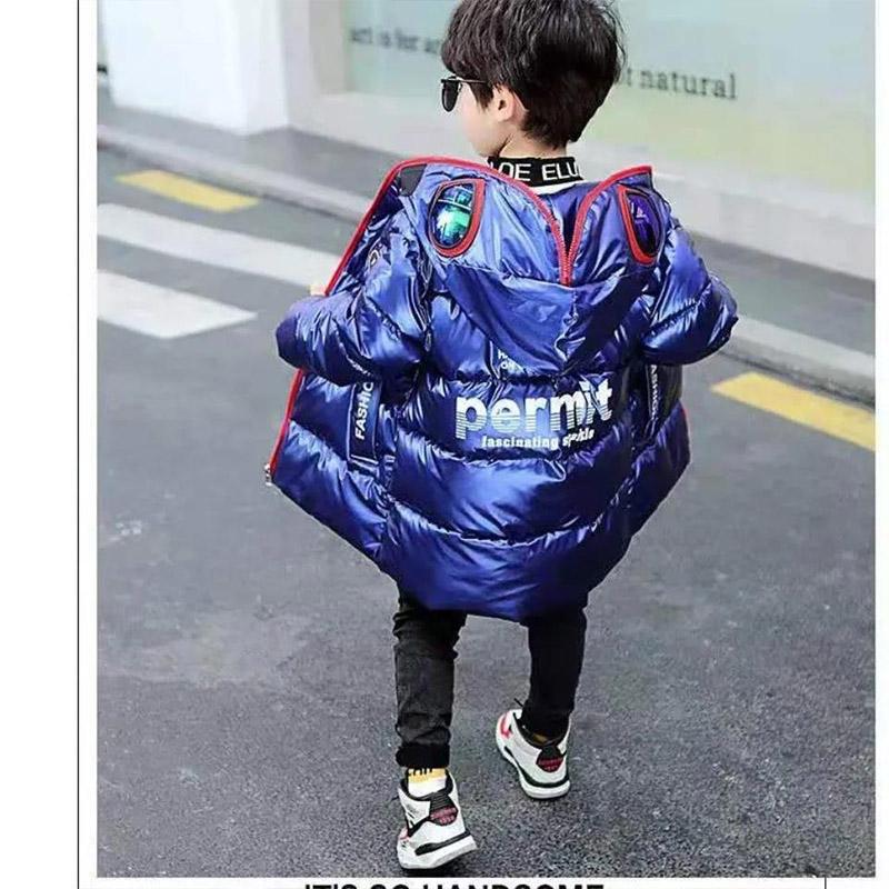 Boys Ultraman Glasses Wash-free Water Proof Bright Leather Korean Version of Winter Plus Velvet Warm Jacket Padded Jacket Thick Down Jackets