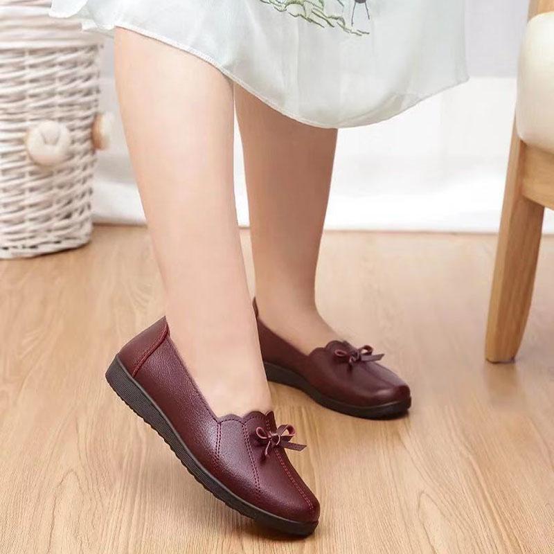 Mother Shoes Soft Sole Comfortable Middle-aged and Elderly Women's Shoes Spring and Autumn Flat Non-slip Single Shoes Old Leather Shoes