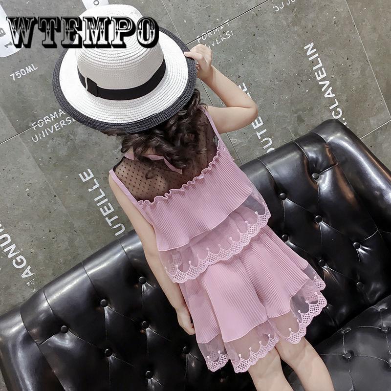 2PCS Kids Girl Clothing Short Sleeve Lace Tops + Short Pants Trousers Suit