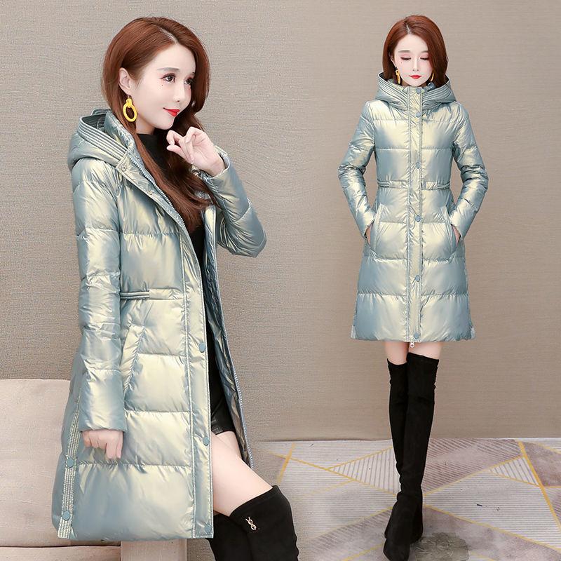 Hooded Bright Face Down Jacket Women's Mid-length Winter Wear Light and Warm White Duck Down Jacket Thin Winter Warm Jacket