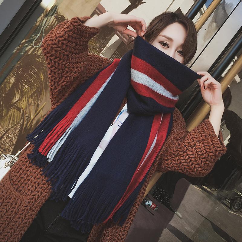 Scarfs for Women Winter Outdoor Stripe Scarves Wool Neck Warmer Pashmina Bandana Pure Hijabs