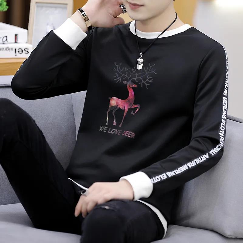 Spring and Autumn Long-sleeved T-shirt Men's Slim Trend Sweater Men's Plus Size Wild T-shirt