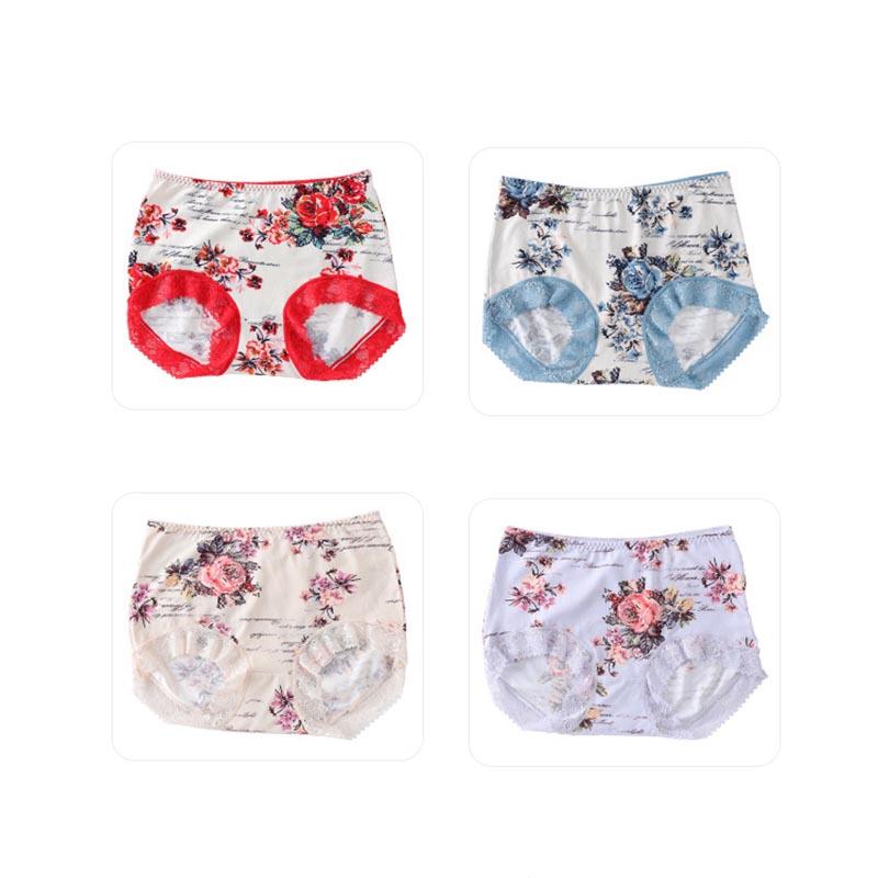 4pcs Ladies Lace Plus Size Panties Seamless Antibacterial Pure Cotton Women's Panties Sexy Printed Boxer Briefs