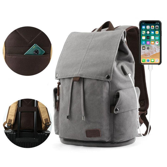 Men's Backpack Multi-layer Canvas High-capacity Casual Retro Student Computer Bag Travel Schoolbag