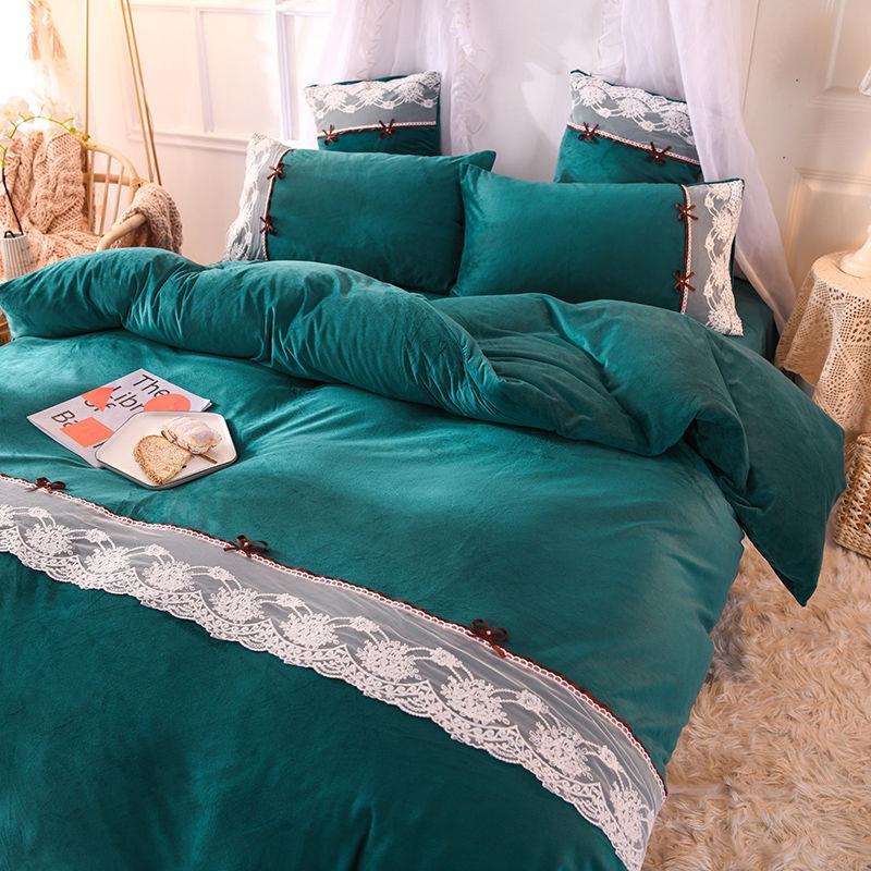 Winter Plus Velvet Warmth Double-sided Flannel Bed Sheet Four-piece Set Thick Crystal Velvet Bedding