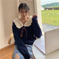 Autumn  Winter Fashion Plaid Bow-knot Long-sleeved Solid Color Pullover Blouse Loose Sweater Casual Women