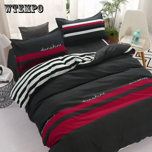 Thickening Comforter Bedding Sets Simple Boy Men for Striped Lattice Printing Duvet Cover