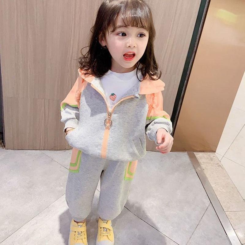 Girls' Suits Spring and Autumn Girls' Baby Sports Suits Children's Hooded Two-piece Casual Suits Loose Stitching Sets