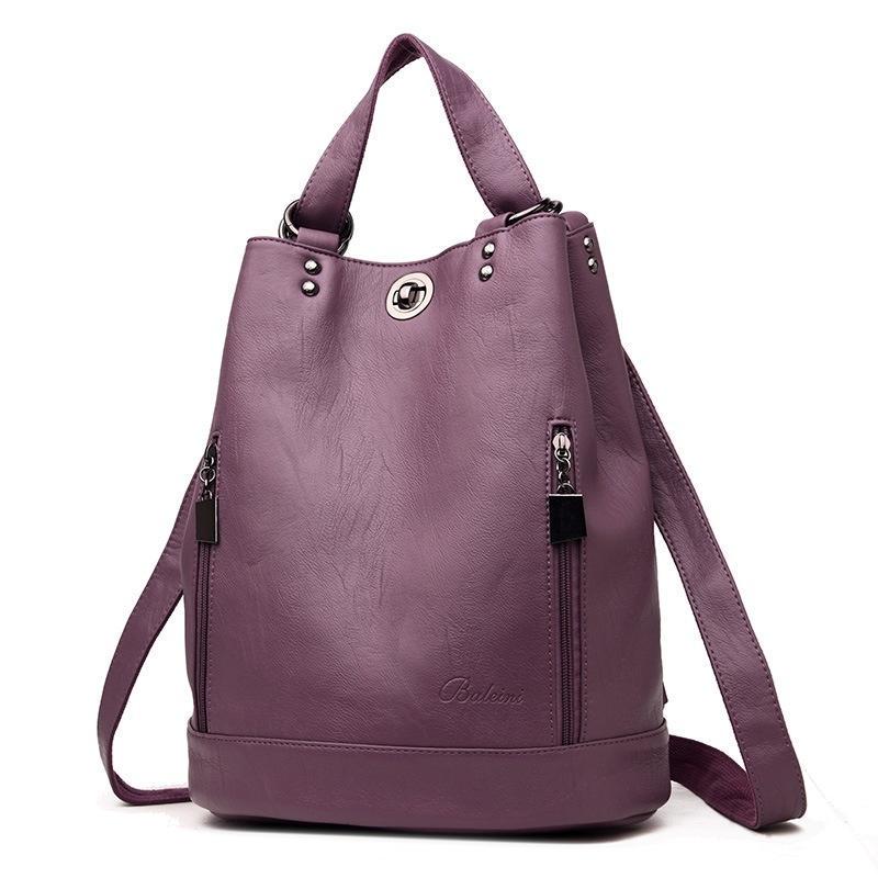 Durable Fashion Women Pu Leather Black Bagpack Female Rucksack Shoulder Bag