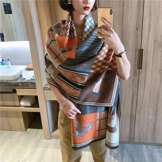 Winter Women's Cashmere Scarf Double-sided Printing Oversized Shawl Lengthened Thick Scarf Shawl