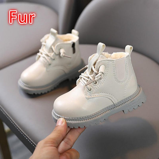 Sexysexy Korean Winter Children's Windproof and Velvet Warm Martin Boots Side Zipper Girls' Solid Color Snow Boots Boys' Cotton Shoes