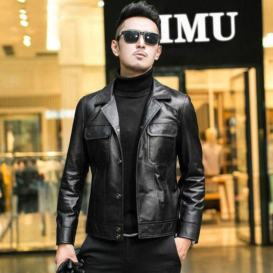 Fashion Urban Men's Jacket Autumn and Winter Fashion Trend Slim Thickening Plus Velvet Warm Sheepskin Jacket