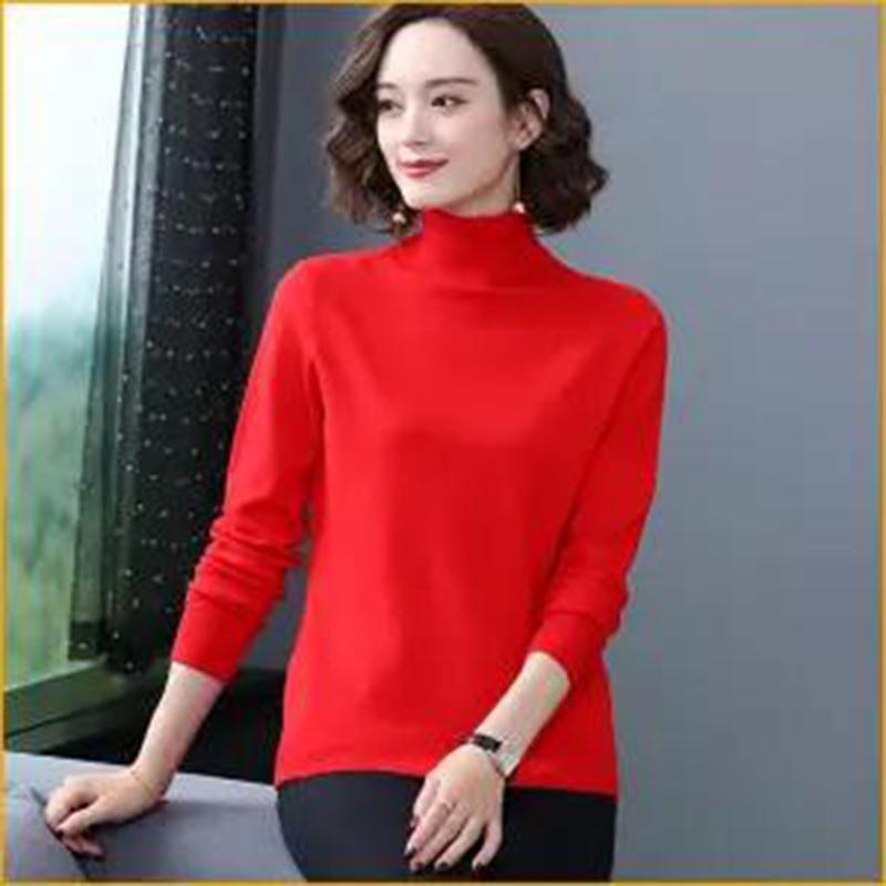 Cashmere Sweater Autumn and Winter Half Turtleneck Bottoming Sweater Women's Wool Sweater Loose Short Knitted Sweater Pullover