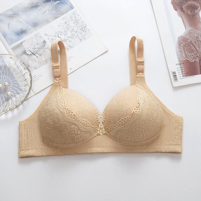 Large Size Thin Sexy Lace Bra Without Steel Ring Gathers Comfortable Middle-aged and Elderly Mothers and Women's Underwear