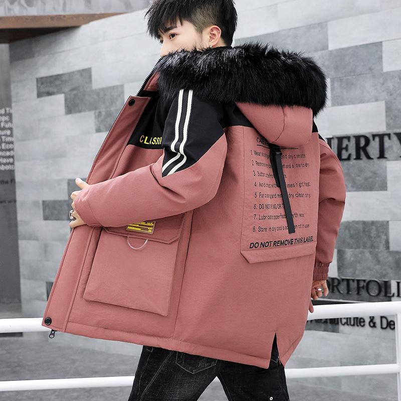 Fashion Parker Jacket Winter Fashion Men's Cotton Jacket Thicken Stitching Trendy Brand Hooded Cotton Jacket Loose Men's Cotton Jacket