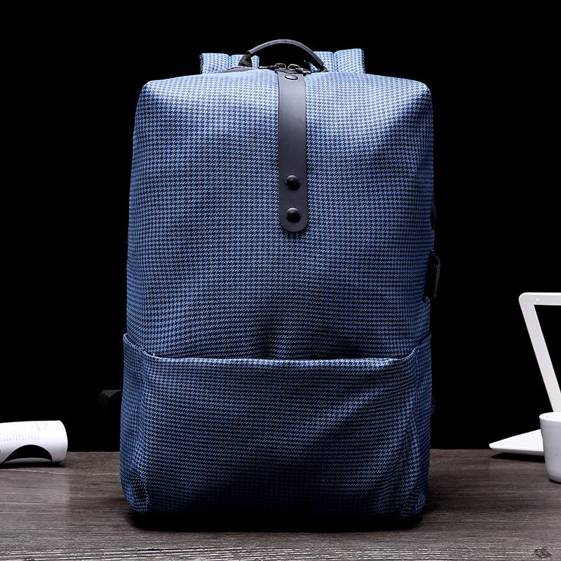 Backpack Men Plaid Canvas USB Mouth Anti-theft Waterproof Student Computer Bag Outdoor Travel Bags