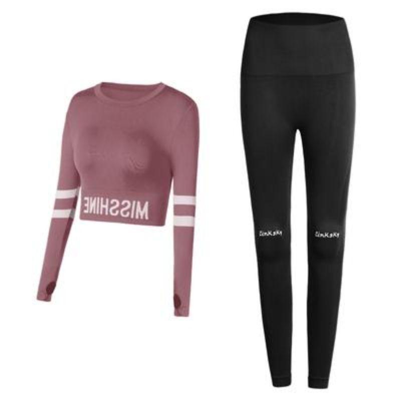 2 Piece Women Sportswear Yoga Set Gym Clothing Tracksuit Long Sleeve Crop Top High Waist Seamless Leggings Fitness Sports Suits