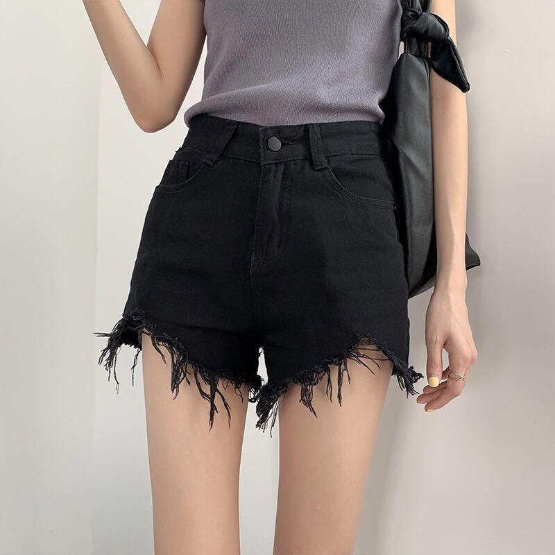 Shorts Women's Loose All-match Jeans High Waist Slim Frayed Wide Leg Pants