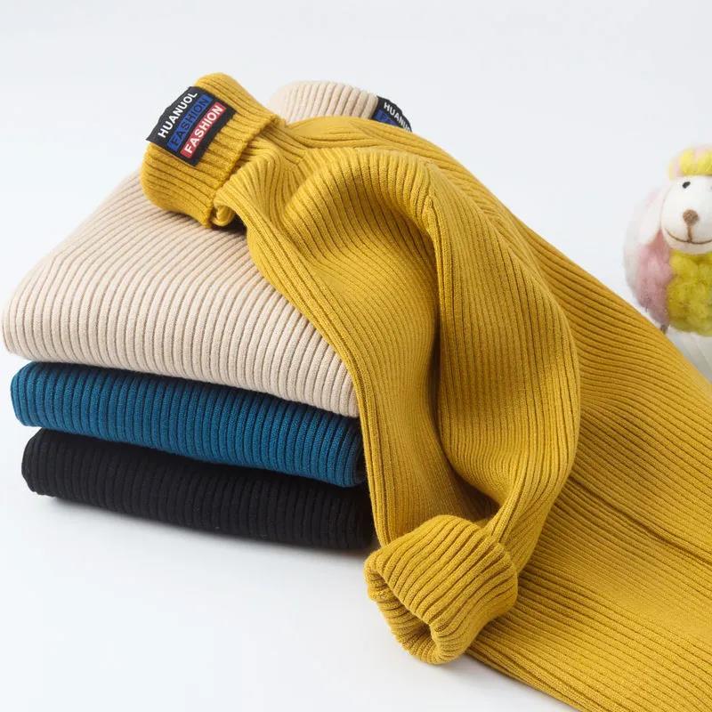 4T-15T Pure Color Winter Boy Girl Kid Thick Knitted Bottoming Turtleneck Shirts Solid High Collar Pullover Sweater