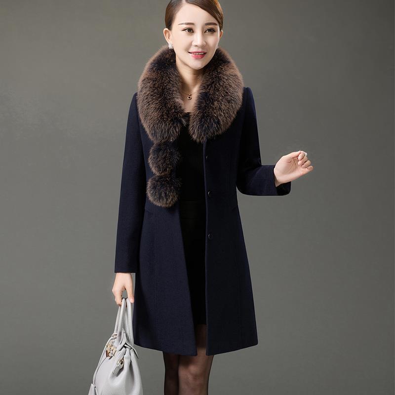 Luxury Fur Collar Autumn Winter Women's Casual Wool Blend Coat Long Coat Women Wool Coat Outerwear