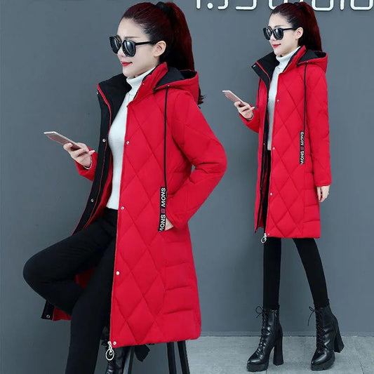 Women Winter Jacket Parkas Coats Padded Down Jackets Long Slim Plus Size Hooded Coats Thick Warm Zipper Long Sleeve White Red Outwear