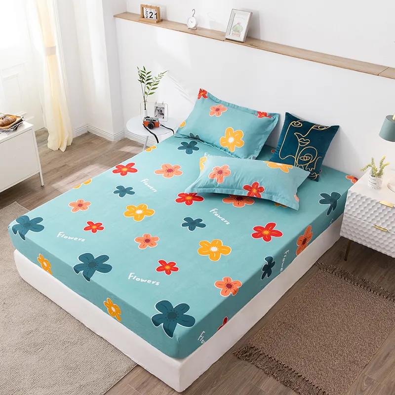 Thick Sanded Mattress Cover Fashion Printed Bed Sheet Bed Cover Non-slip Breathable Mattress Cover Large Double Bed Cover Dust Cover