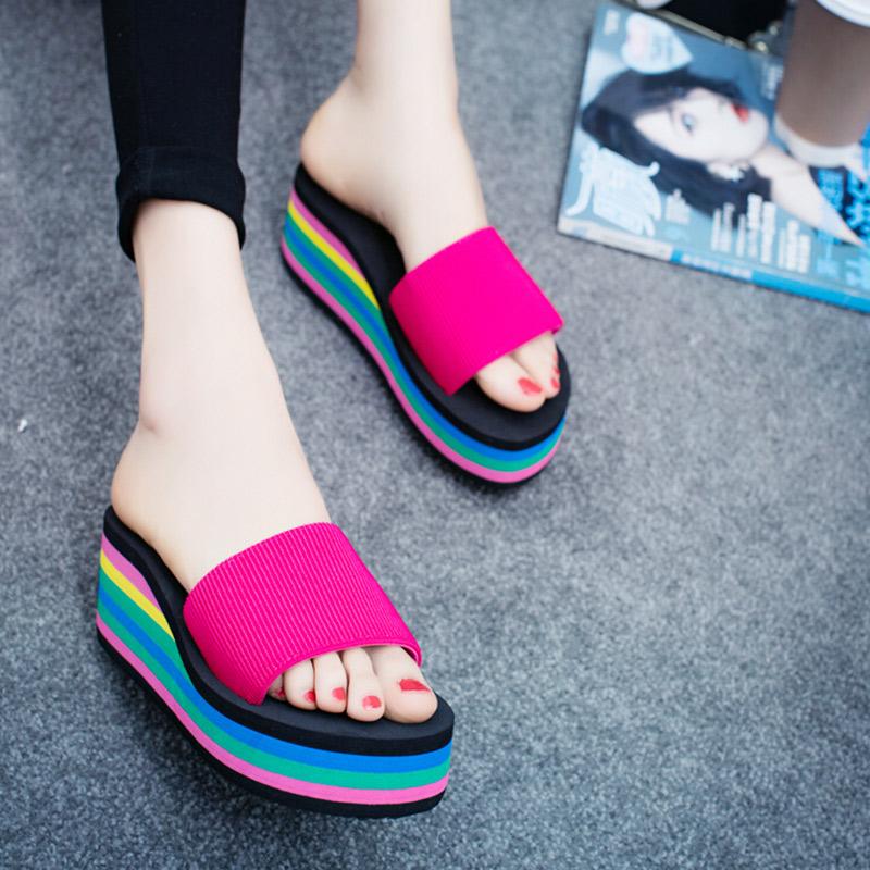 Slippers Women's Summer Thick-soled Foam-soled Shoes Drag Sandals Student Flip-flops Women's Beach Shoes High-heeled Wedge