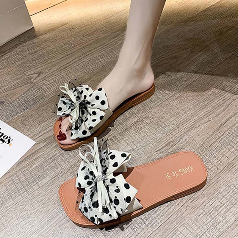 Summer New Style Flat Lace Bow Korean Female Sandals Student Versatile Non-slip Flip Flops