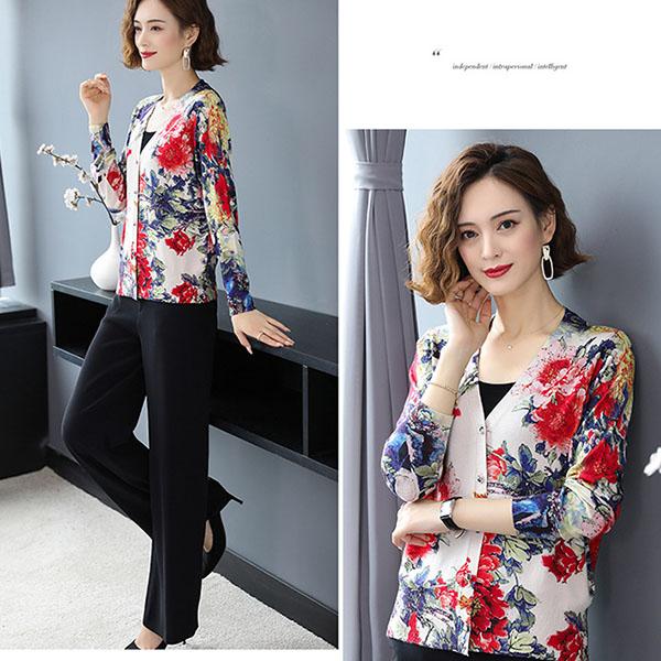 Autumn and Winter Printed Cardigan Women's Plus Size Casual Sweater Coat High-end Wool Sweater